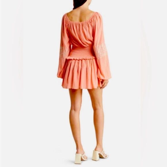 Ramy Brook Marianne Smock Waist Long Sleeve  Mini Dress Deco Rose Size XS - Picture 2 of 11